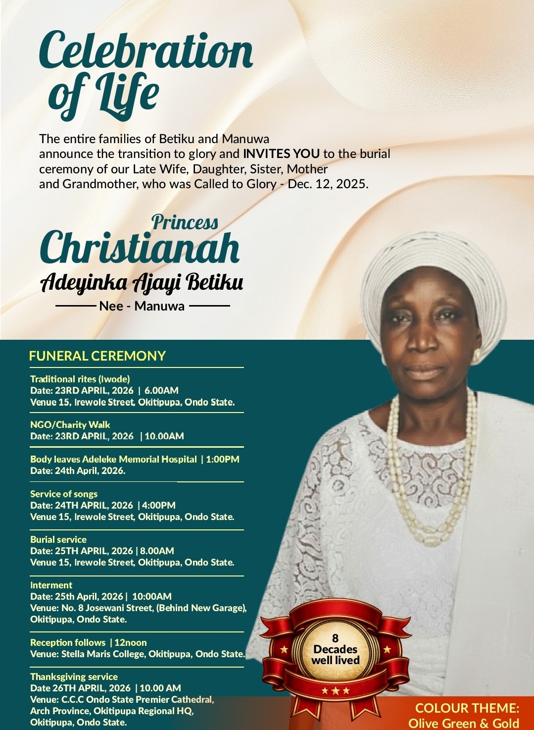 Royal Farewell in Ondo: Society Bids Glorious Goodbye to Princess Christianah Betiku in Grand, Emotion-Filled Ceremony
